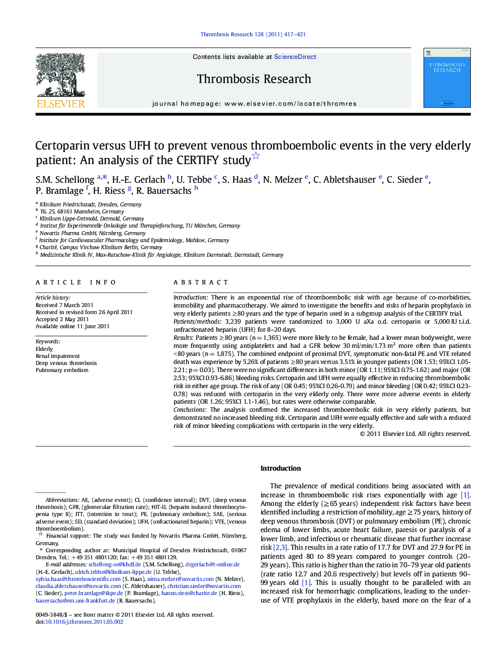 Certoparin versus UFH to prevent venous thromboembolic events in the very elderly patient: An analysis of the CERTIFY study 