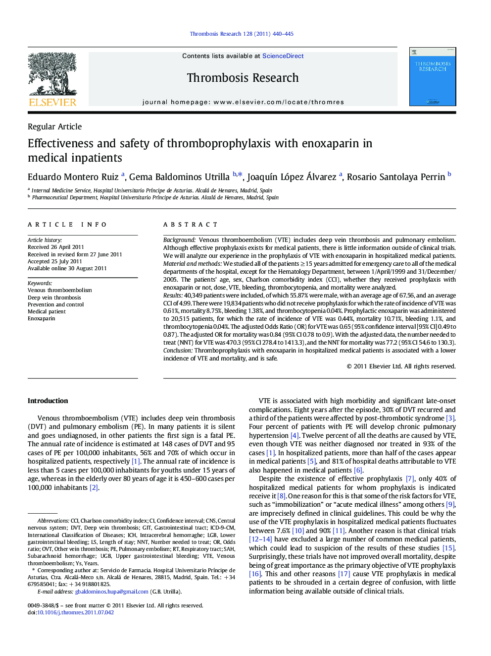 Effectiveness and safety of thromboprophylaxis with enoxaparin in medical inpatients