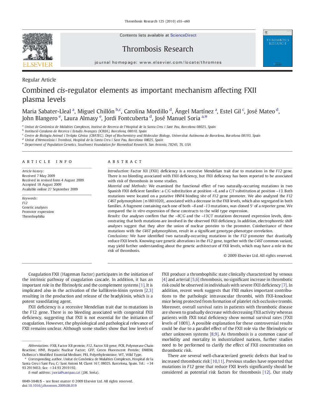 Combined cis-regulator elements as important mechanism affecting FXII plasma levels