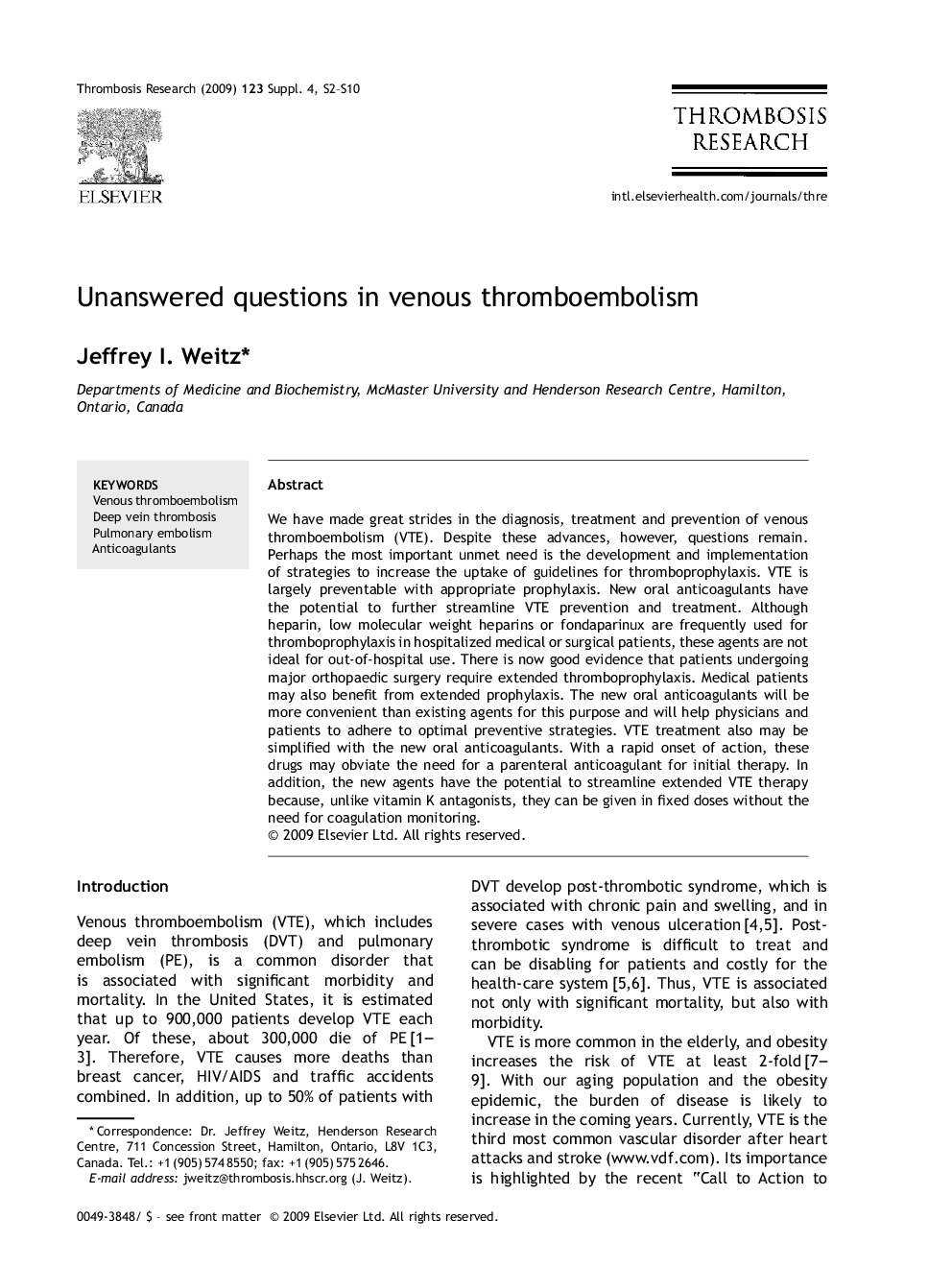 Unanswered questions in venous thromboembolism