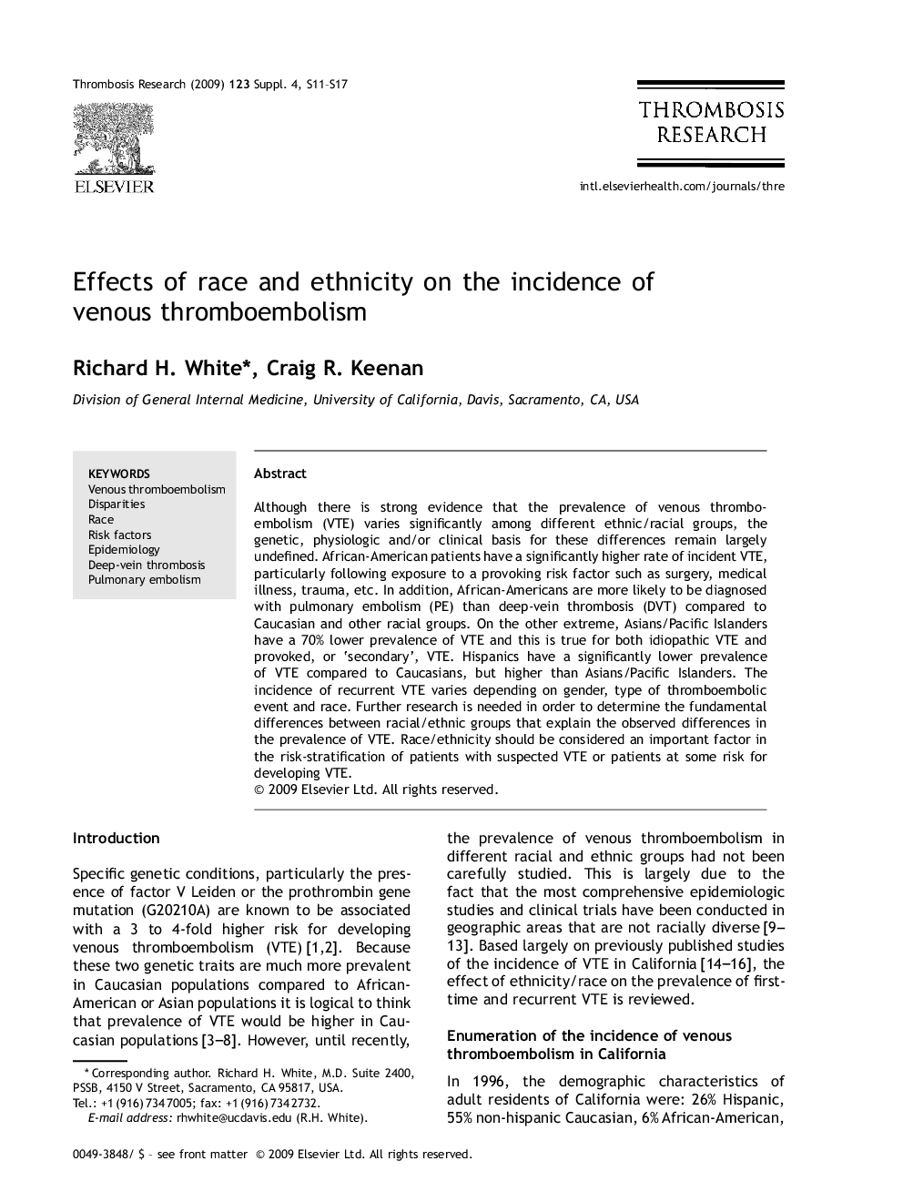 Effects of race and ethnicity on the incidence of venous thromboembolism