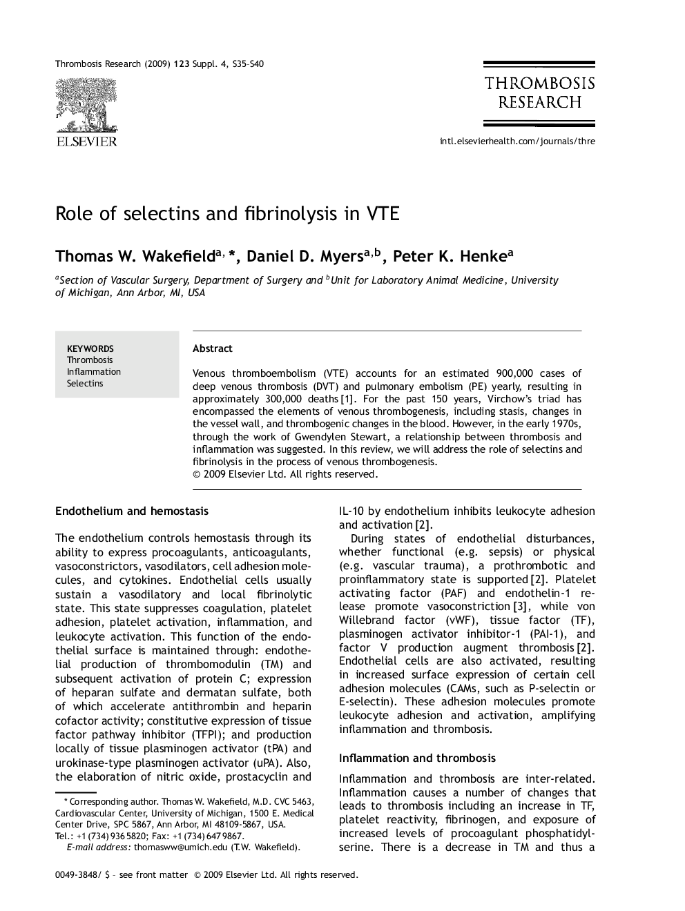 Role of selectins and fibrinolysis in VTE