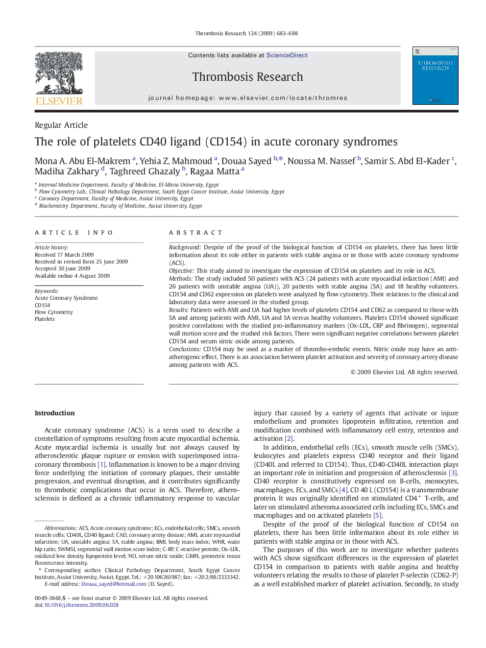 The role of platelets CD40 ligand (CD154) in acute coronary syndromes