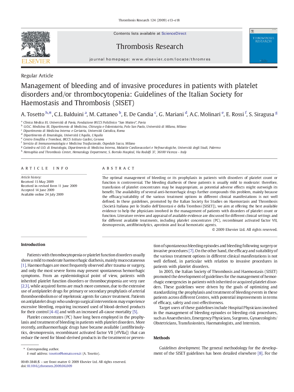 Management of bleeding and of invasive procedures in patients with platelet disorders and/or thrombocytopenia: Guidelines of the Italian Society for Haemostasis and Thrombosis (SISET)