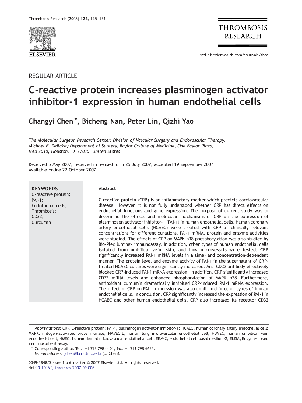 C-reactive protein increases plasminogen activator inhibitor-1 expression in human endothelial cells