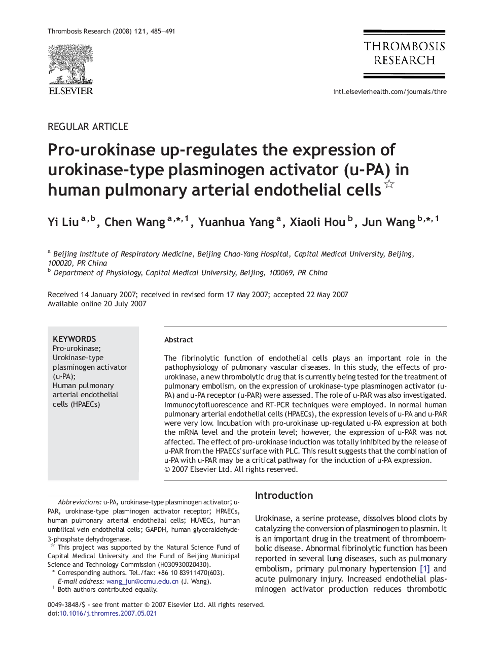 Pro-urokinase up-regulates the expression of urokinase-type plasminogen activator (u-PA) in human pulmonary arterial endothelial cells 