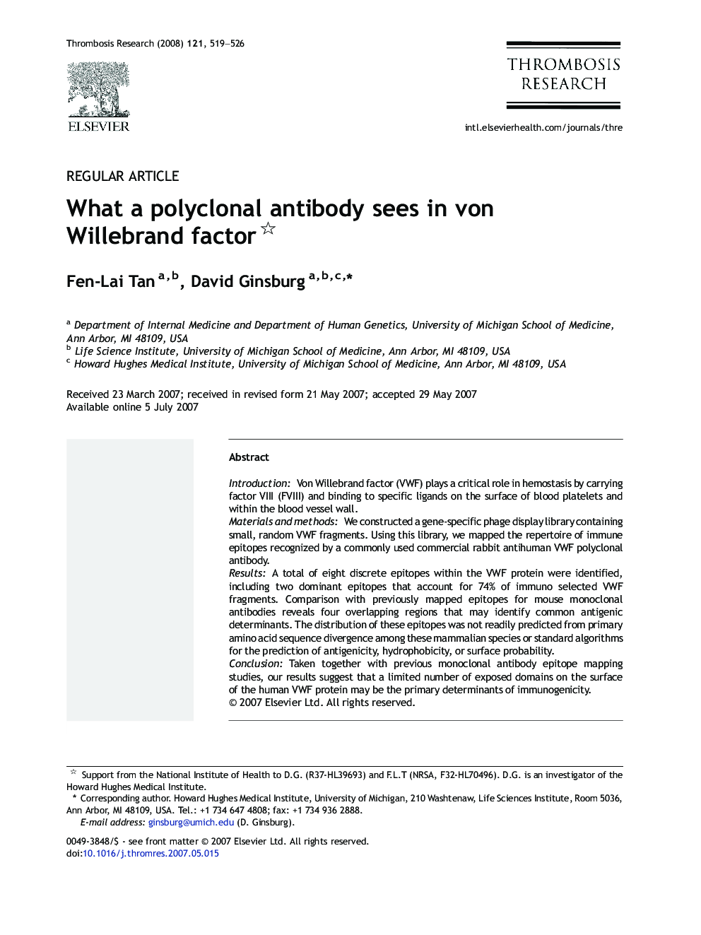 What a polyclonal antibody sees in von Willebrand factor 