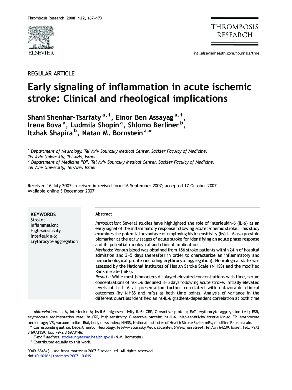 Early signaling of inflammation in acute ischemic stroke: Clinical and rheological implications