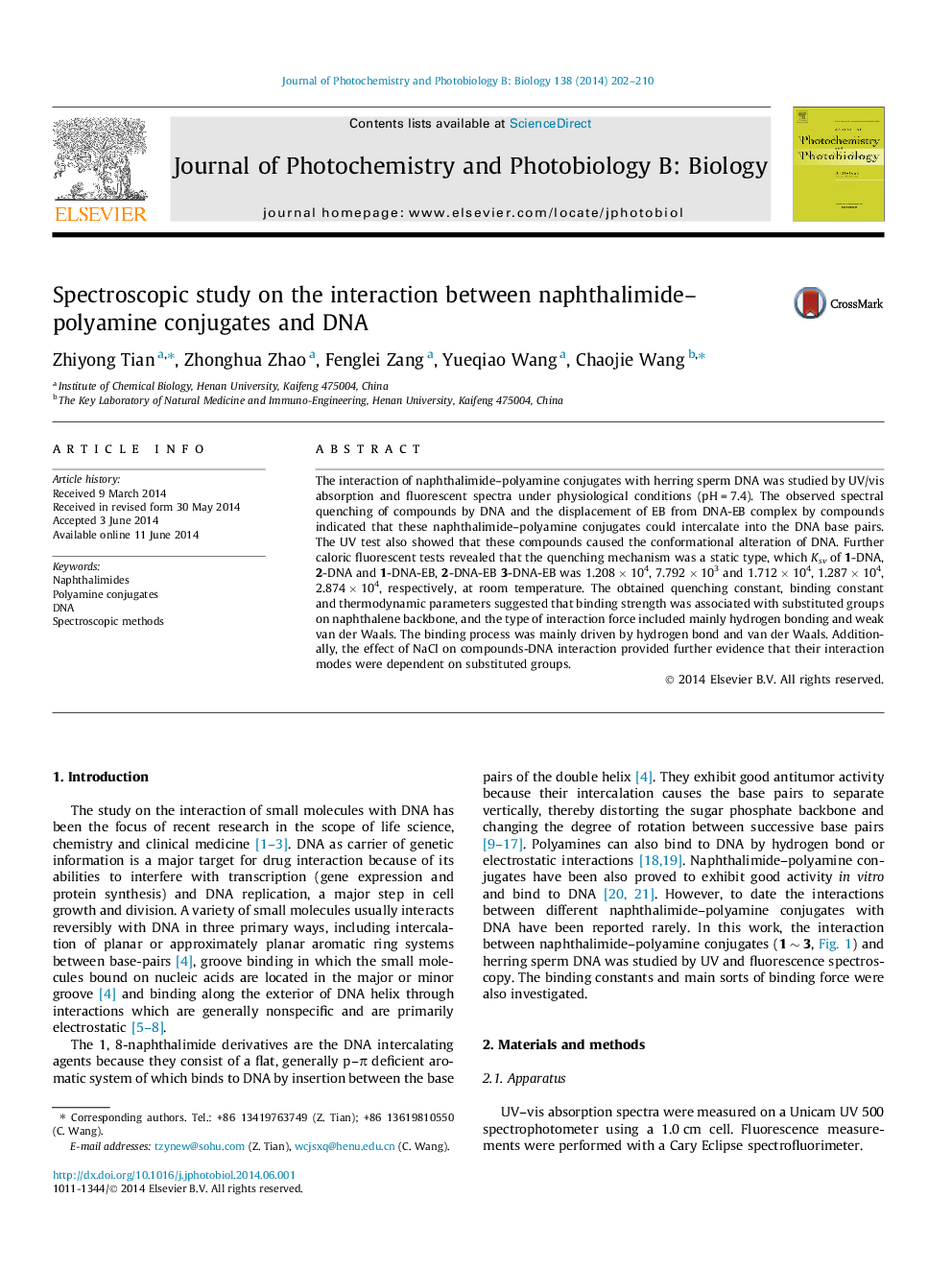 Spectroscopic study on the interaction between naphthalimide–polyamine conjugates and DNA