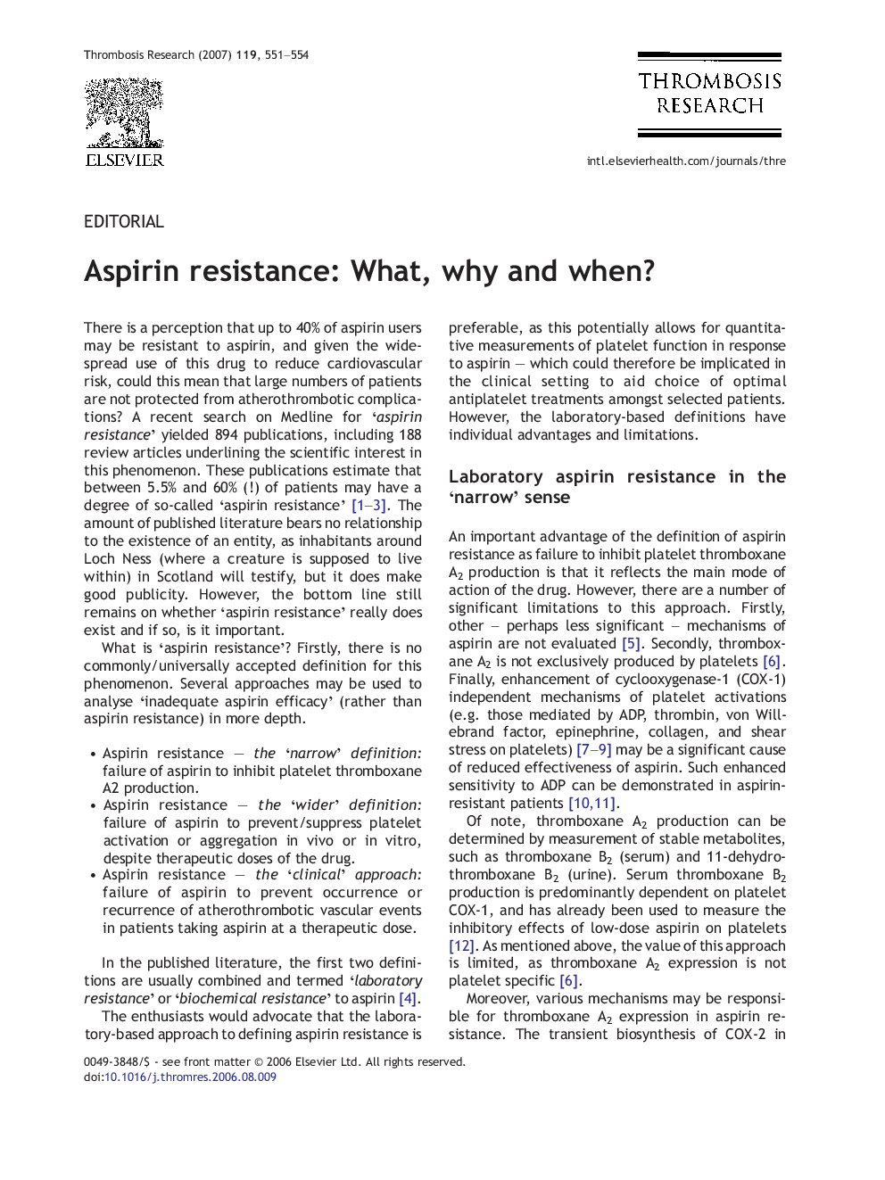 Aspirin resistance: What, why and when?