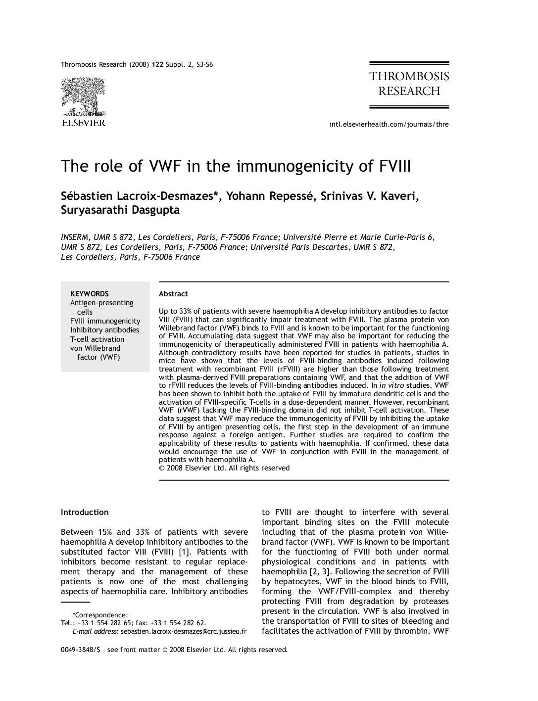 The role of VWF in the immunogenicity of FVIII