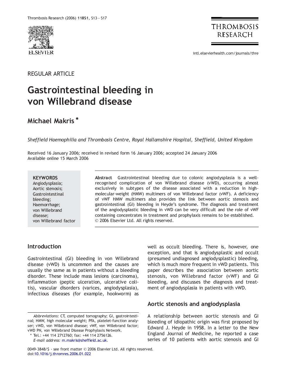 Gastrointestinal bleeding in von Willebrand disease