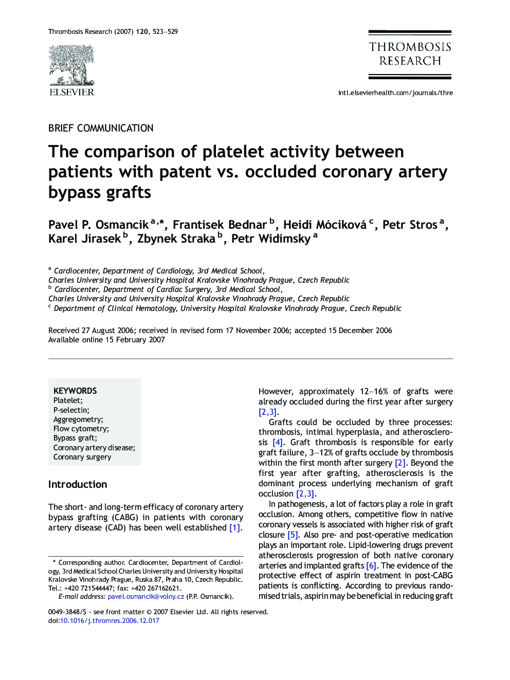 The comparison of platelet activity between patients with patent vs. occluded coronary artery bypass grafts