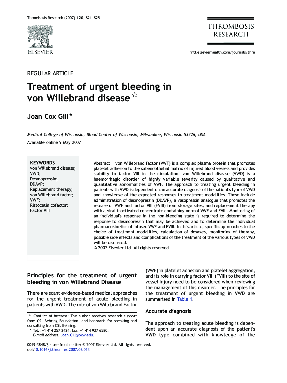 Treatment of urgent bleeding in von Willebrand disease 