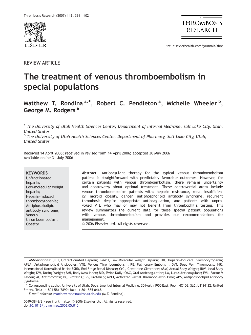 The treatment of venous thromboembolism in special populations