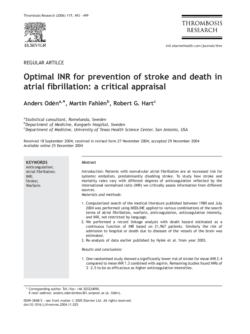 Optimal INR for prevention of stroke and death in atrial fibrillation: a critical appraisal