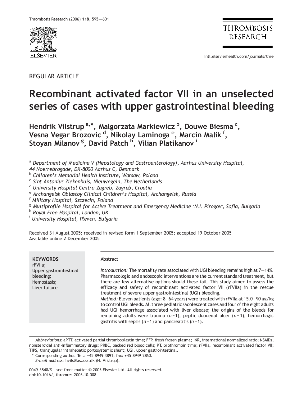 Recombinant activated factor VII in an unselected series of cases with upper gastrointestinal bleeding