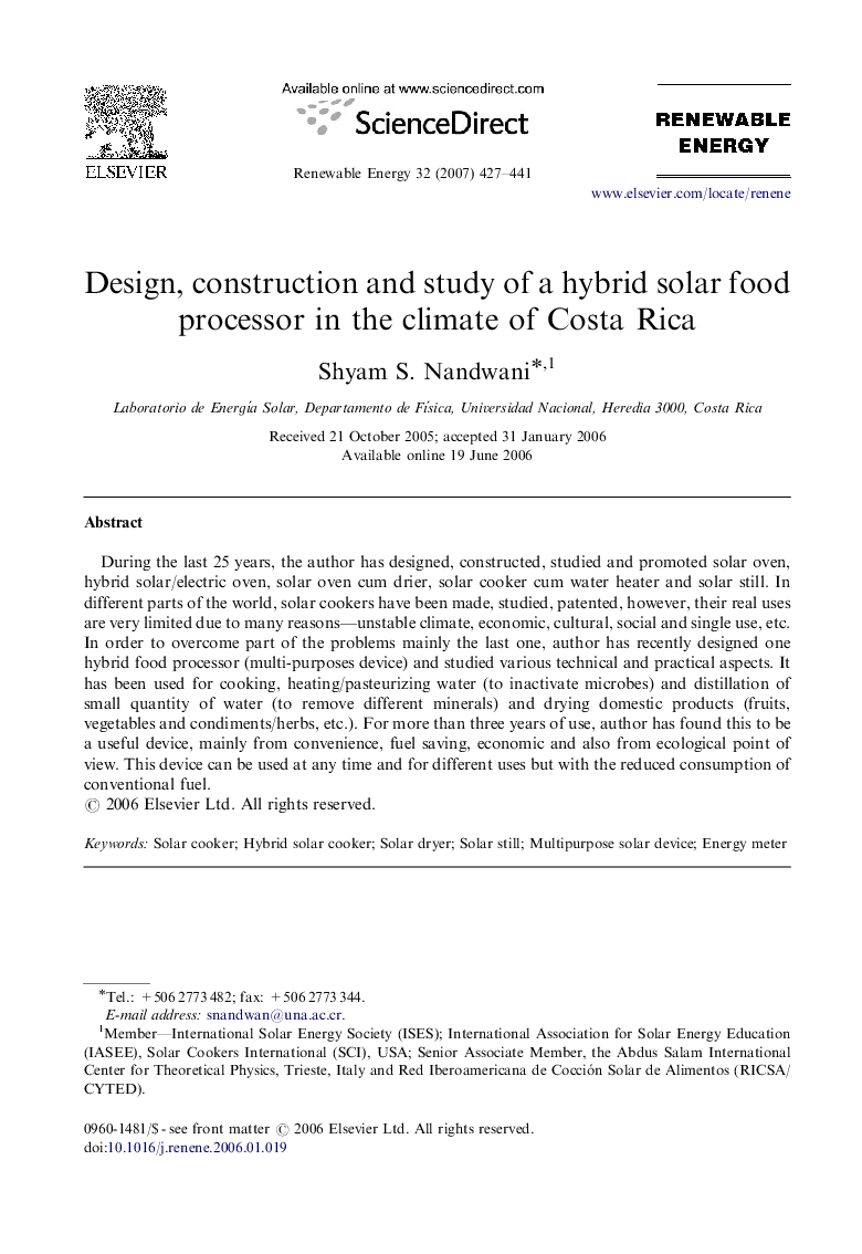 Design, construction and study of a hybrid solar food processor in the climate of Costa Rica