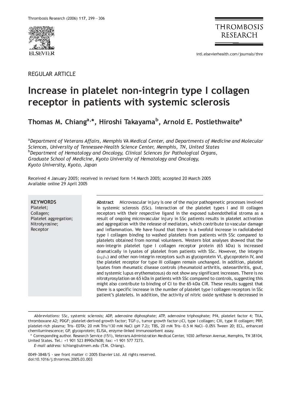 Increase in platelet non-integrin type I collagen receptor in patients with systemic sclerosis