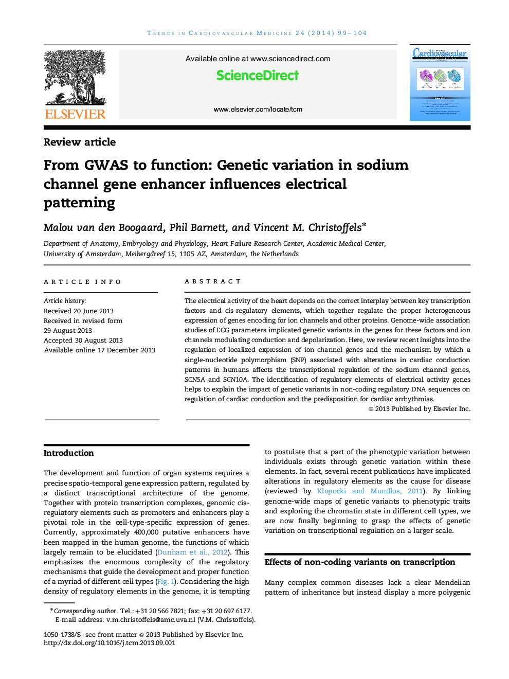 From GWAS to function: Genetic variation in sodium channel gene enhancer influences electrical patterning