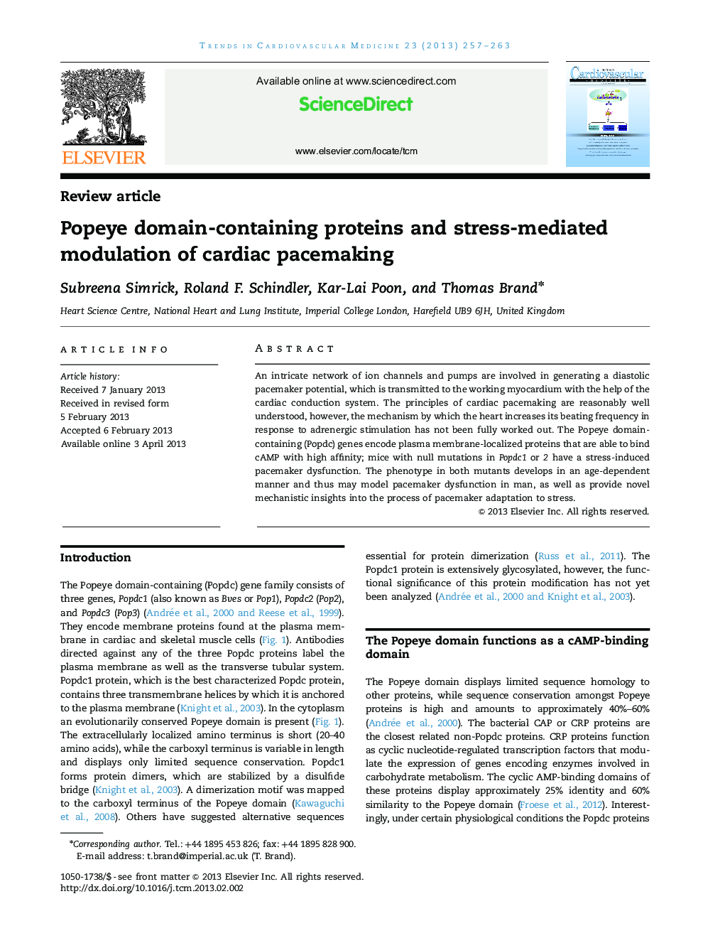 Popeye domain-containing proteins and stress-mediated modulation of cardiac pacemaking