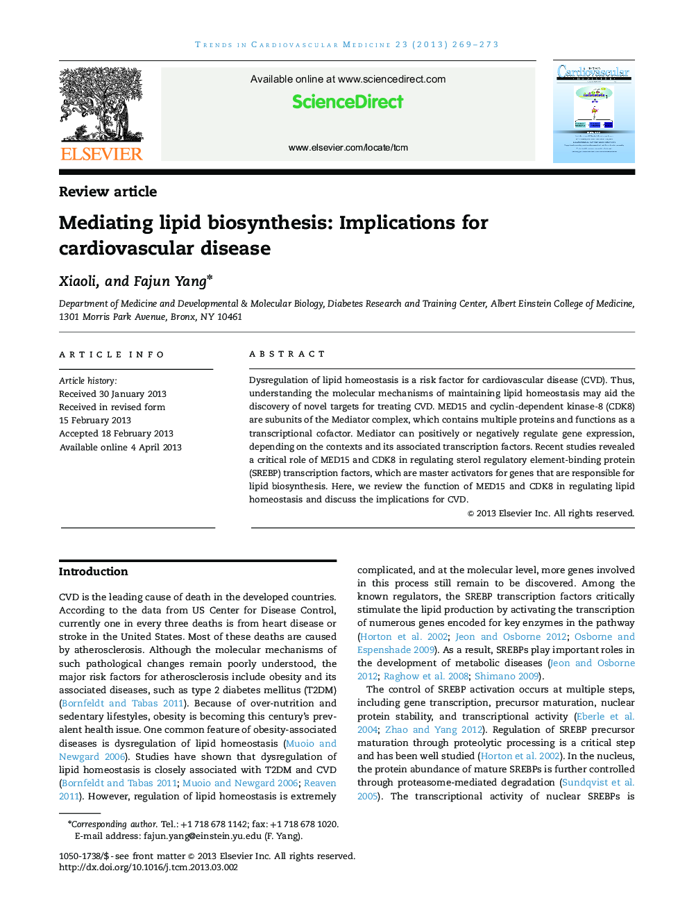 Mediating lipid biosynthesis: Implications for cardiovascular disease