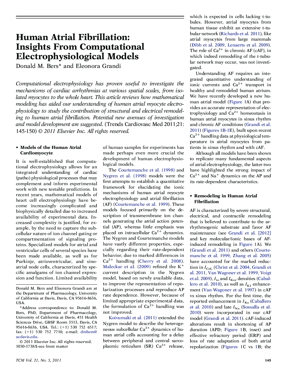 Human Atrial Fibrillation: Insights From Computational Electrophysiological Models