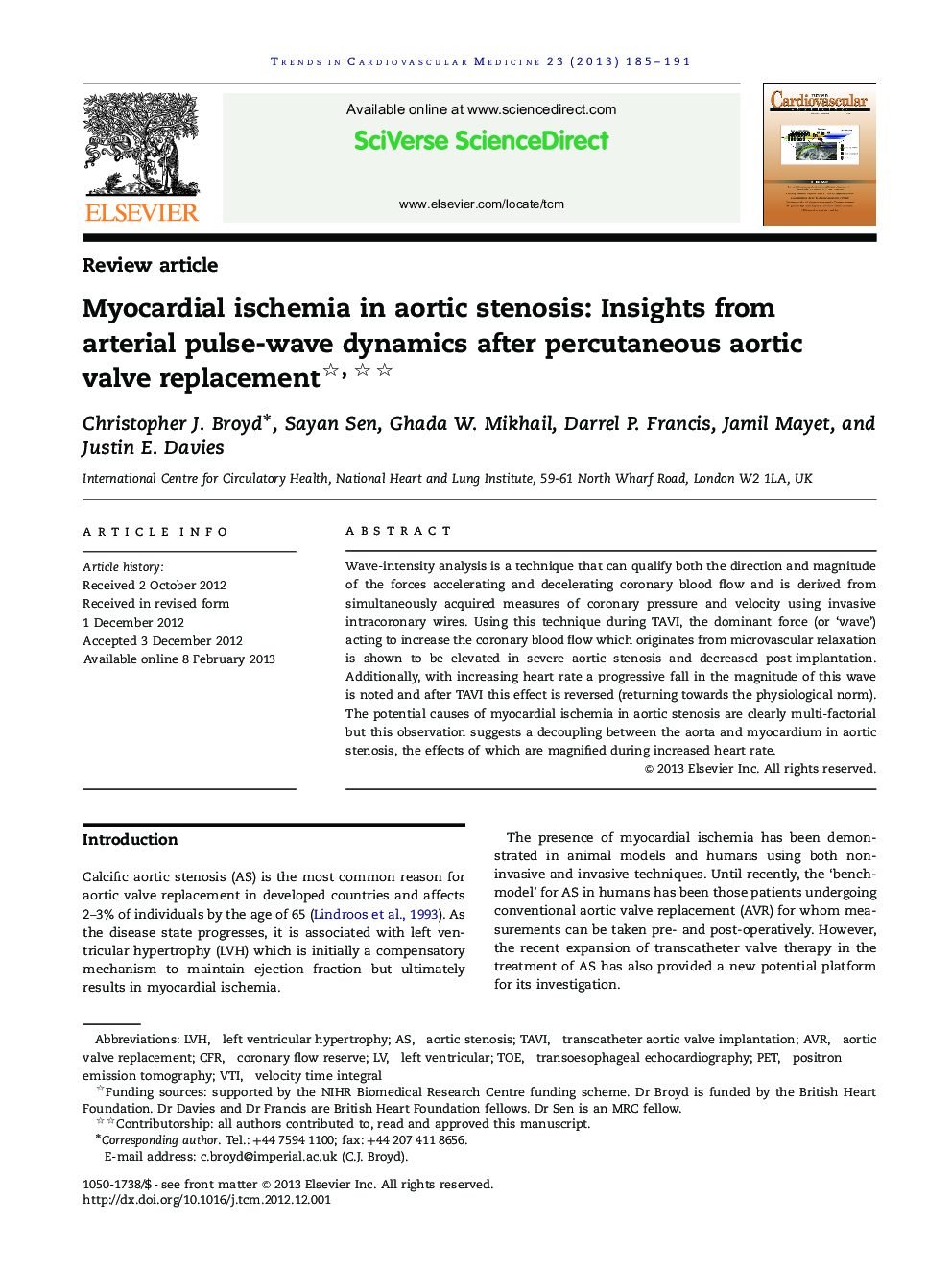Myocardial ischemia in aortic stenosis: Insights from arterial pulse-wave dynamics after percutaneous aortic valve replacement 