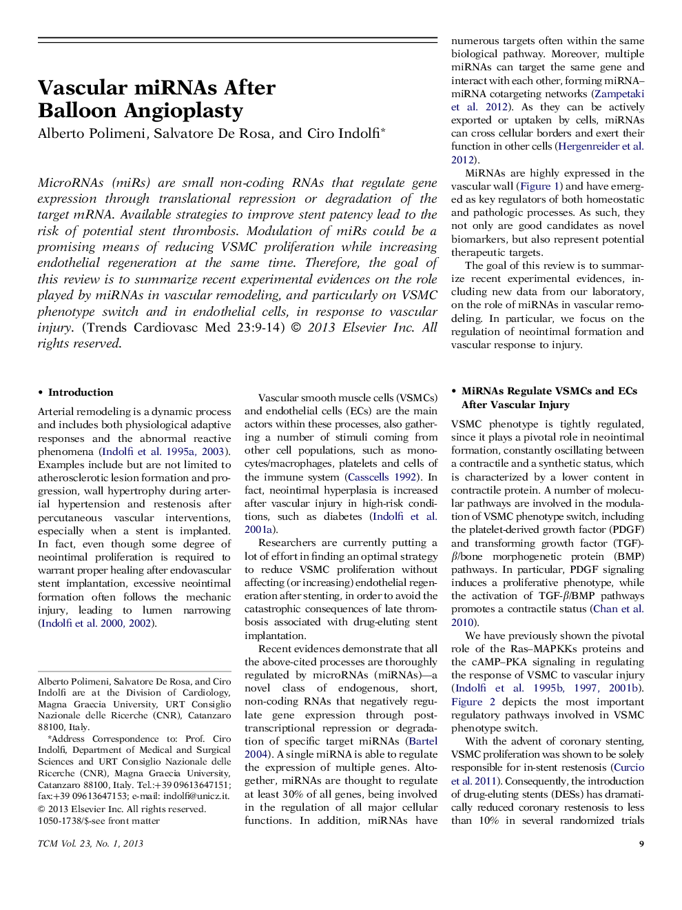 Vascular miRNAs After Balloon Angioplasty
