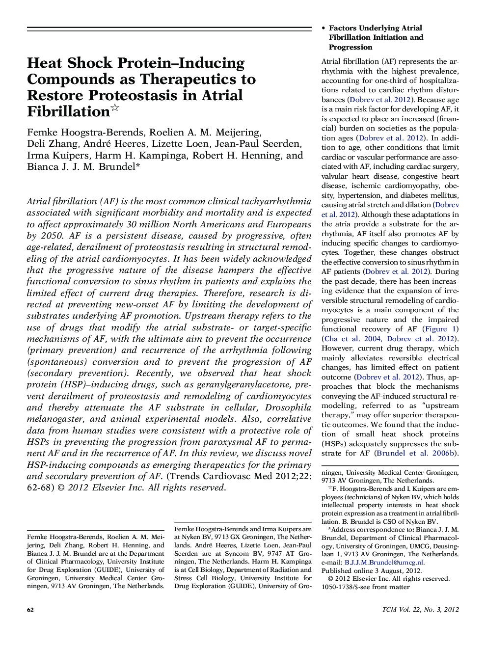 Heat Shock Protein–Inducing Compounds as Therapeutics to Restore Proteostasis in Atrial Fibrillation 