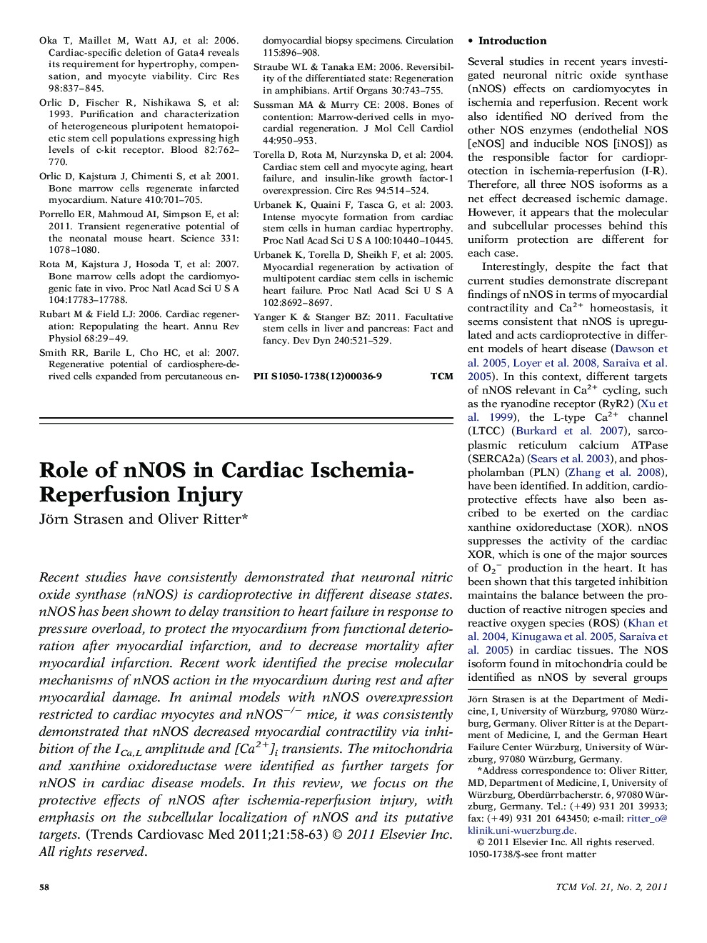 Role of nNOS in Cardiac Ischemia-Reperfusion Injury