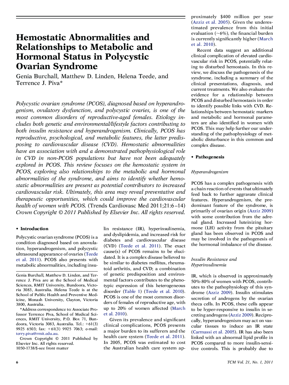 Hemostatic Abnormalities and Relationships to Metabolic and Hormonal Status in Polycystic Ovarian Syndrome
