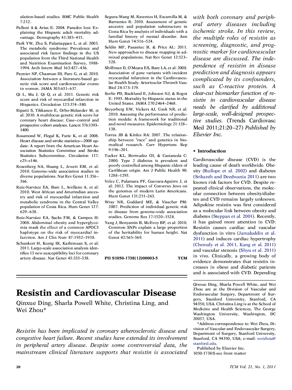 Resistin and Cardiovascular Disease