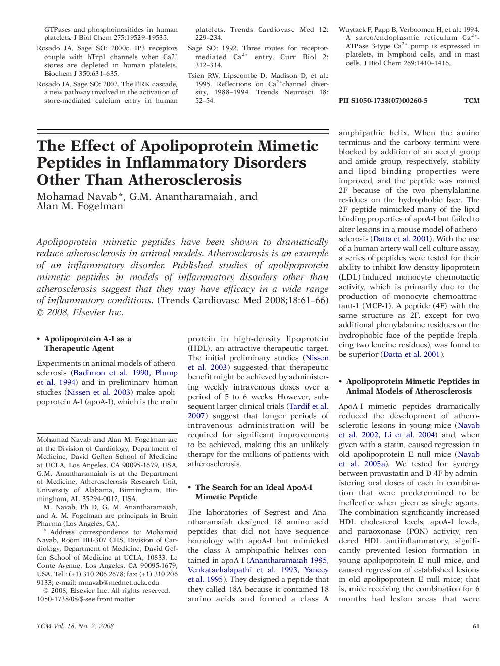 عکس صفحه اول مقاله: The Effect of Apolipoprotein Mimetic Peptides in Inflammatory Disorders Other Than Atherosclerosis The Effect of Apolipoprotein Mimetic Peptides in Inflammatory Disorders Other Than Atherosclerosis