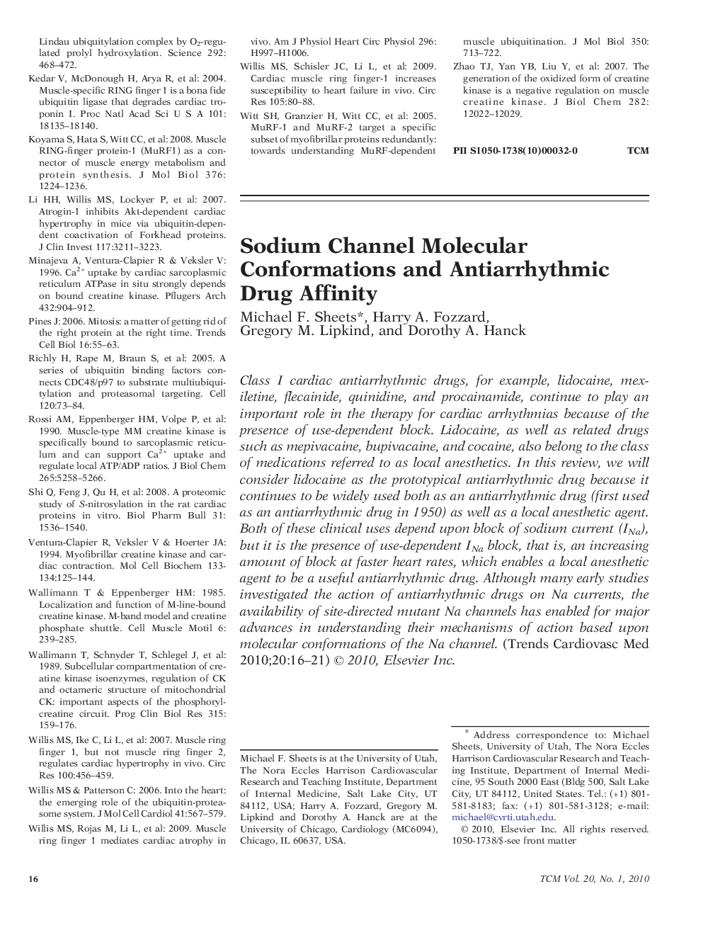 Sodium Channel Molecular Conformations and Antiarrhythmic Drug Affinity