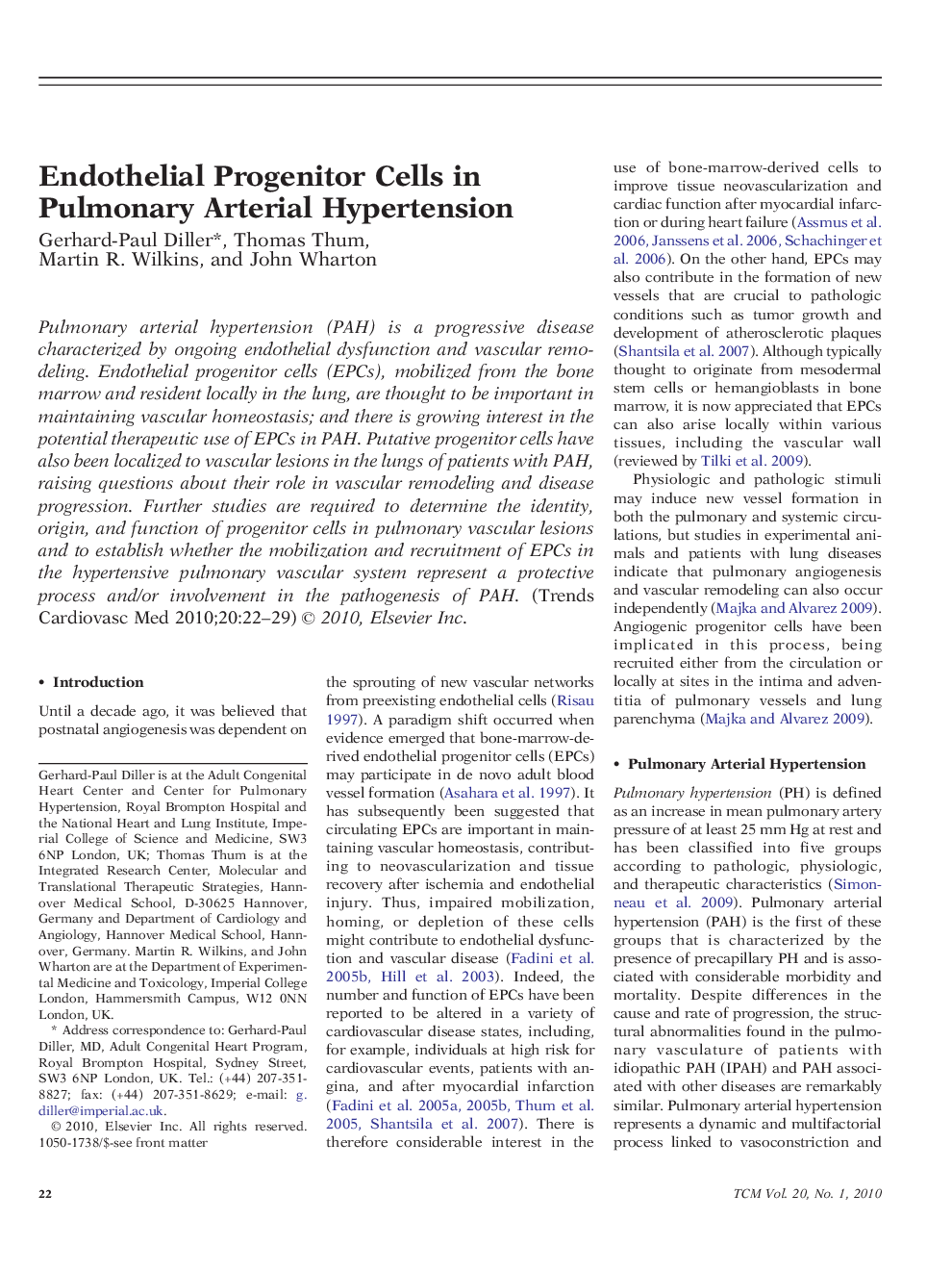 Endothelial Progenitor Cells in Pulmonary Arterial Hypertension