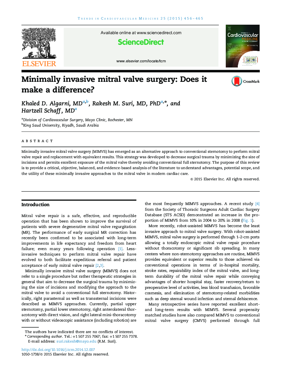 Minimally invasive mitral valve surgery: Does it make a difference? 