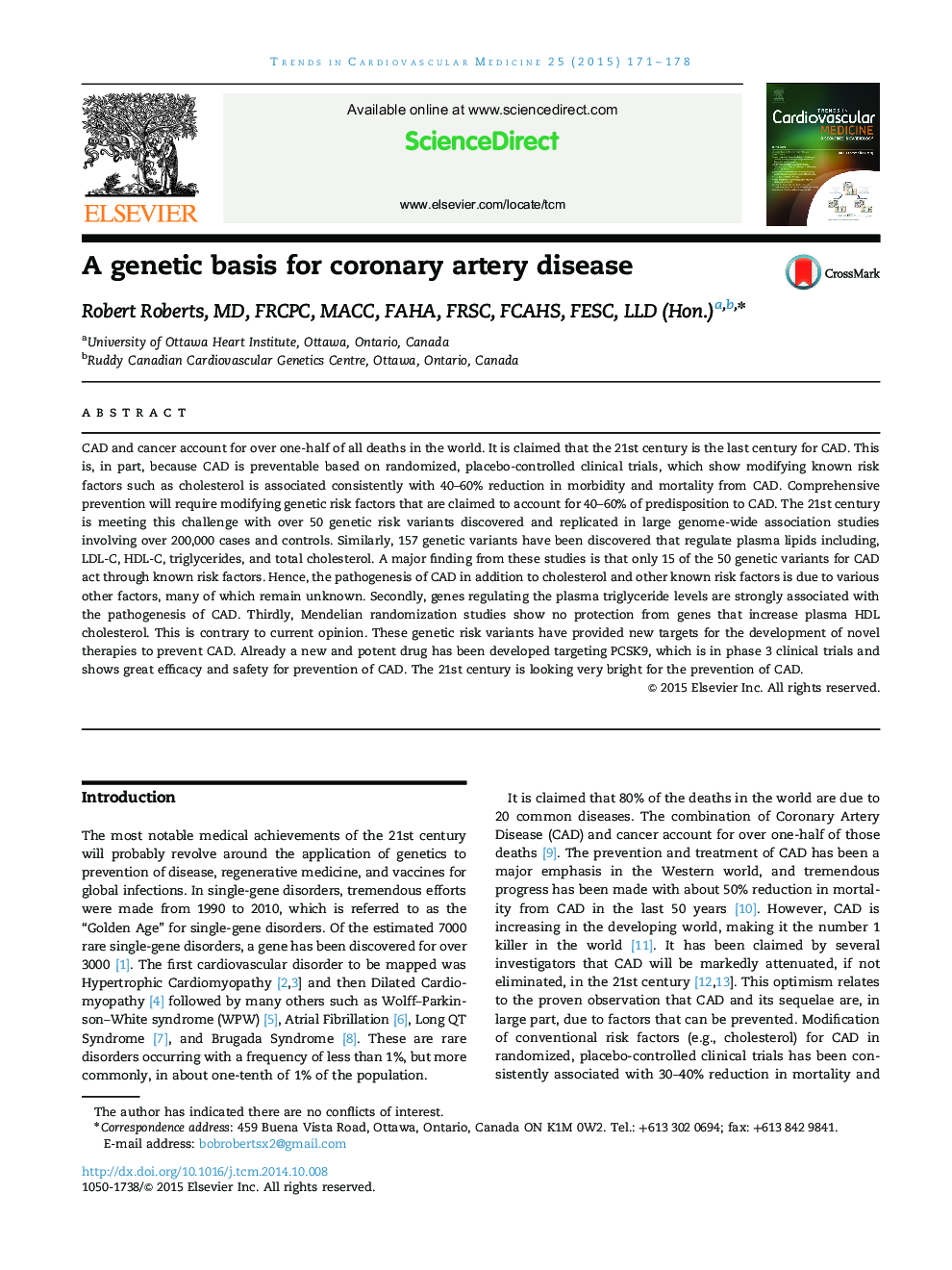 A genetic basis for coronary artery disease 