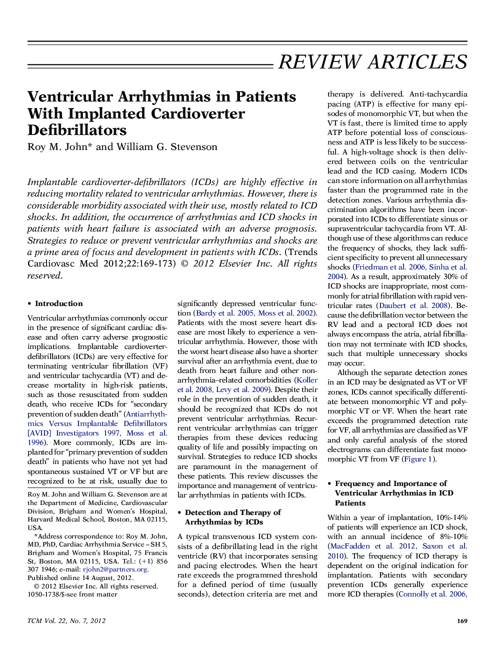 Ventricular Arrhythmias in Patients With Implanted Cardioverter Defibrillators 