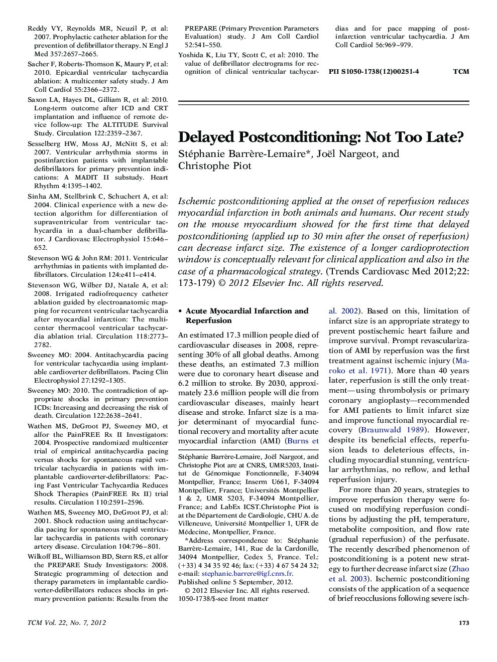 Delayed Postconditioning: Not Too Late? 