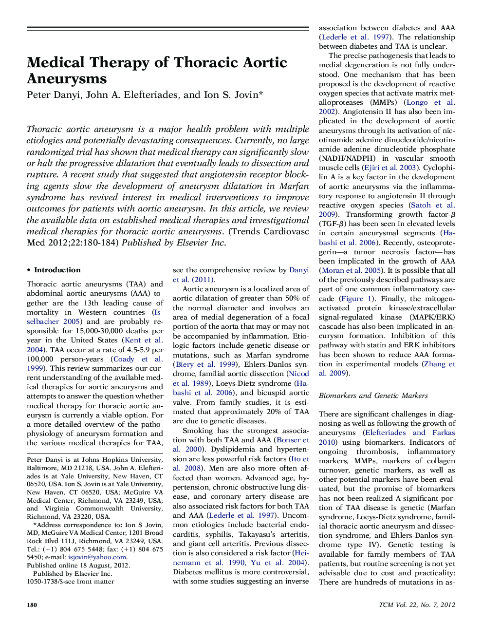 Medical Therapy of Thoracic Aortic Aneurysms 
