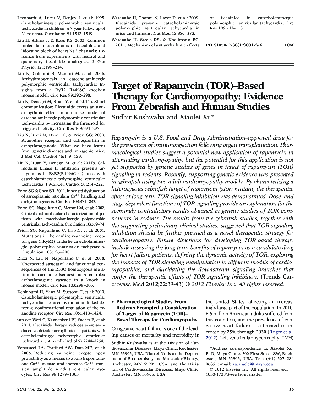Target of Rapamycin (TOR)–Based Therapy for Cardiomyopathy: Evidence From Zebrafish and Human Studies