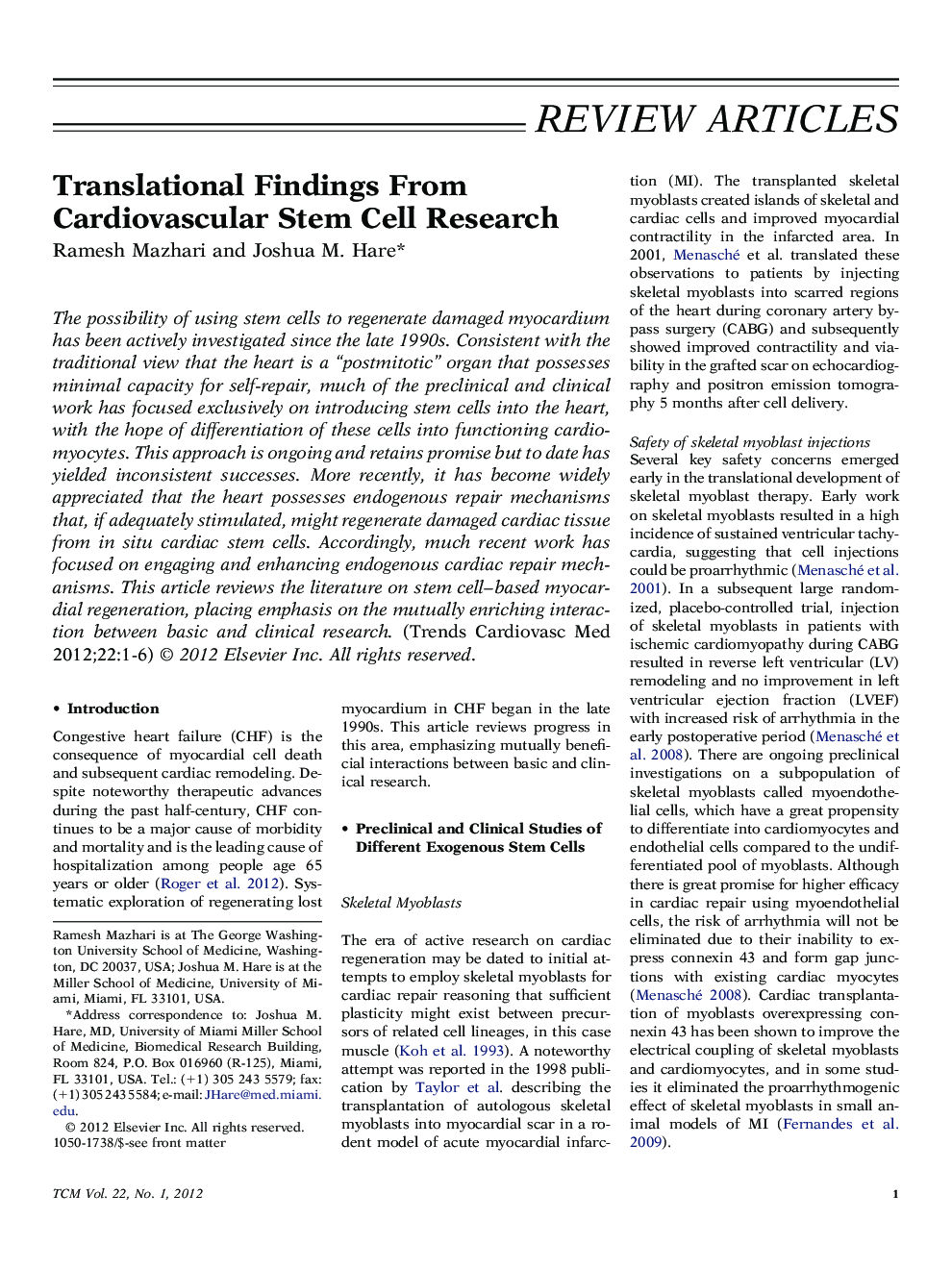 Translational Findings From Cardiovascular Stem Cell Research