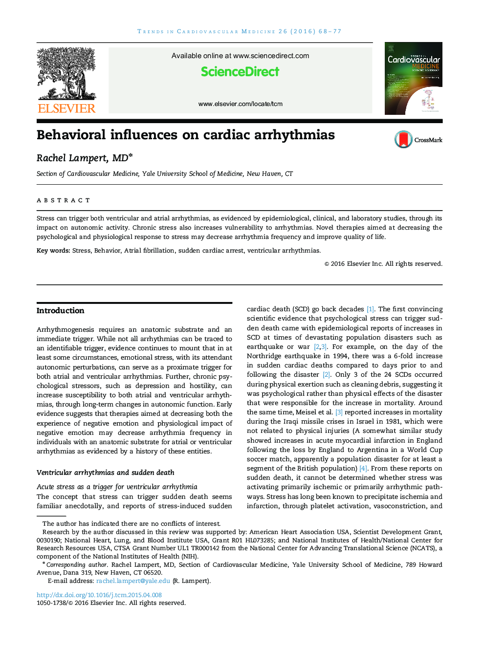 Behavioral influences on cardiac arrhythmias 