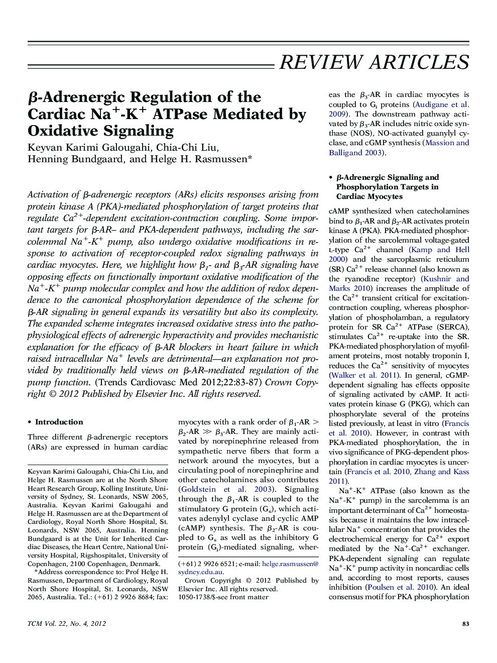 β-Adrenergic Regulation of the Cardiac Na+-K+ ATPase Mediated by Oxidative Signaling
