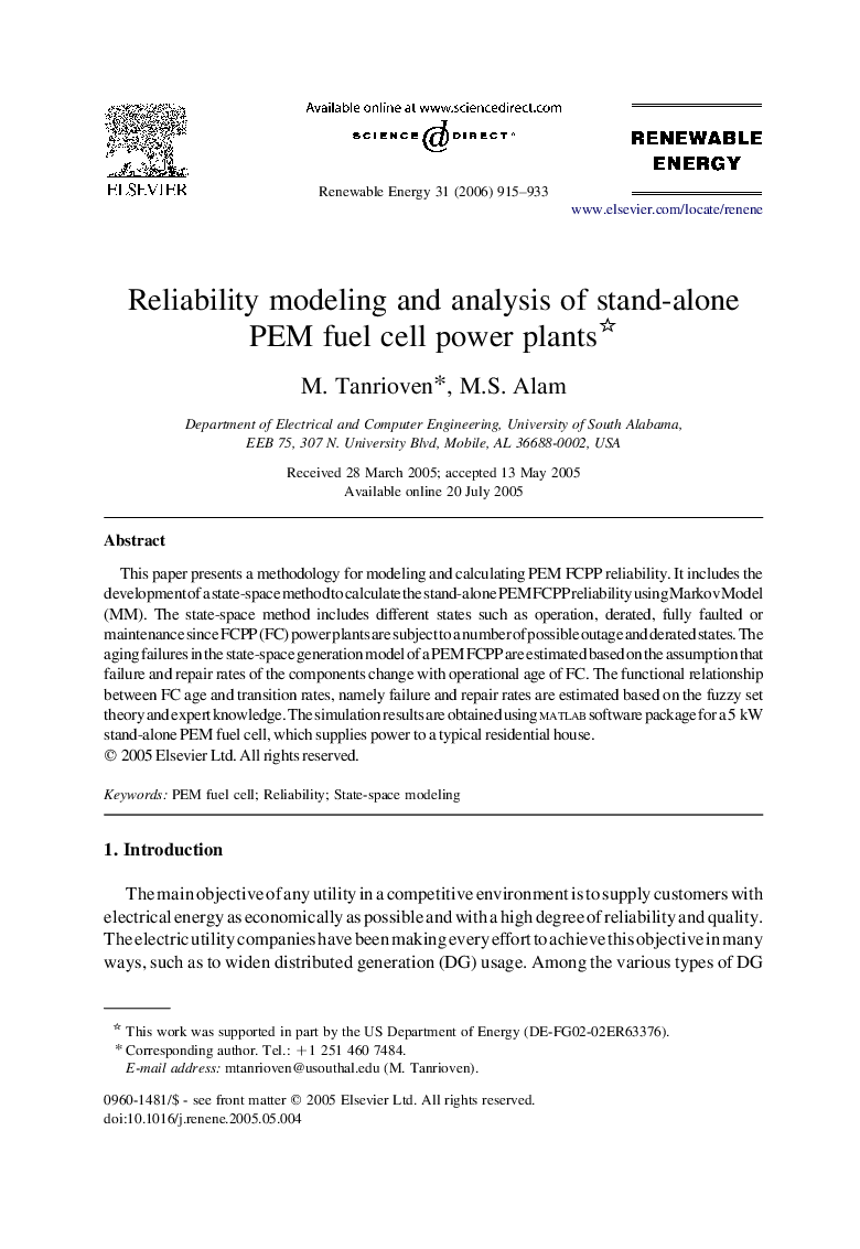 Reliability modeling and analysis of stand-alone PEM fuel cell power plants 