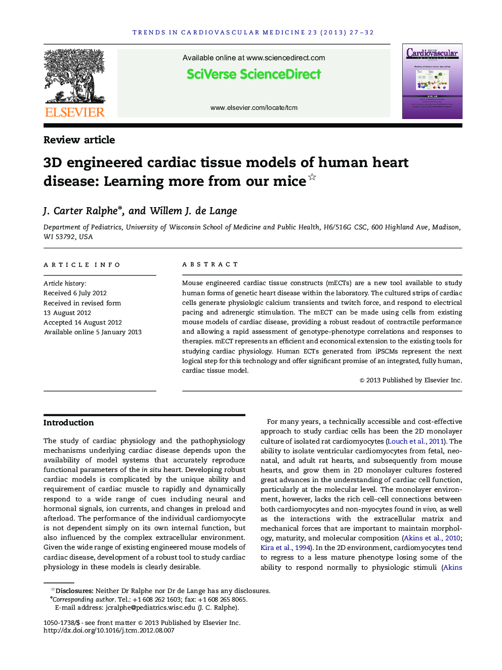 3D engineered cardiac tissue models of human heart disease: Learning more from our mice 