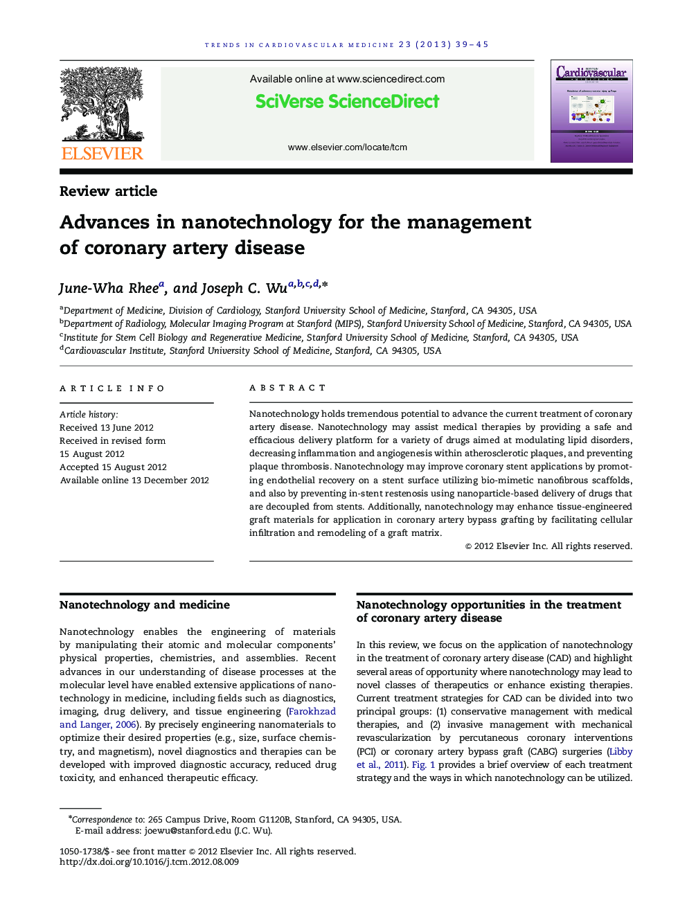 Advances in nanotechnology for the management of coronary artery disease