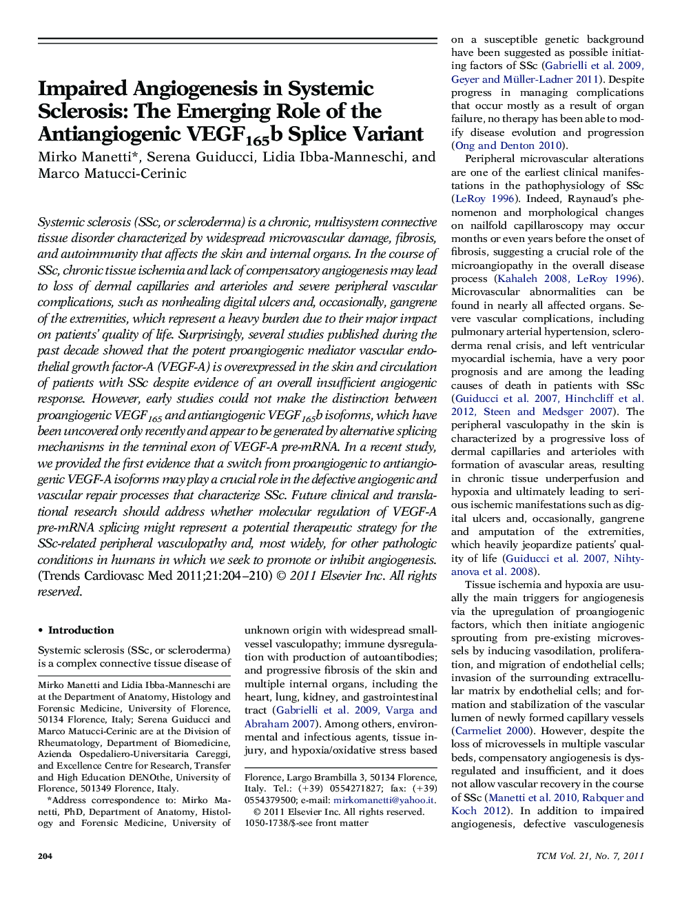 Impaired Angiogenesis in Systemic Sclerosis: The Emerging Role of the Antiangiogenic VEGF165b Splice Variant