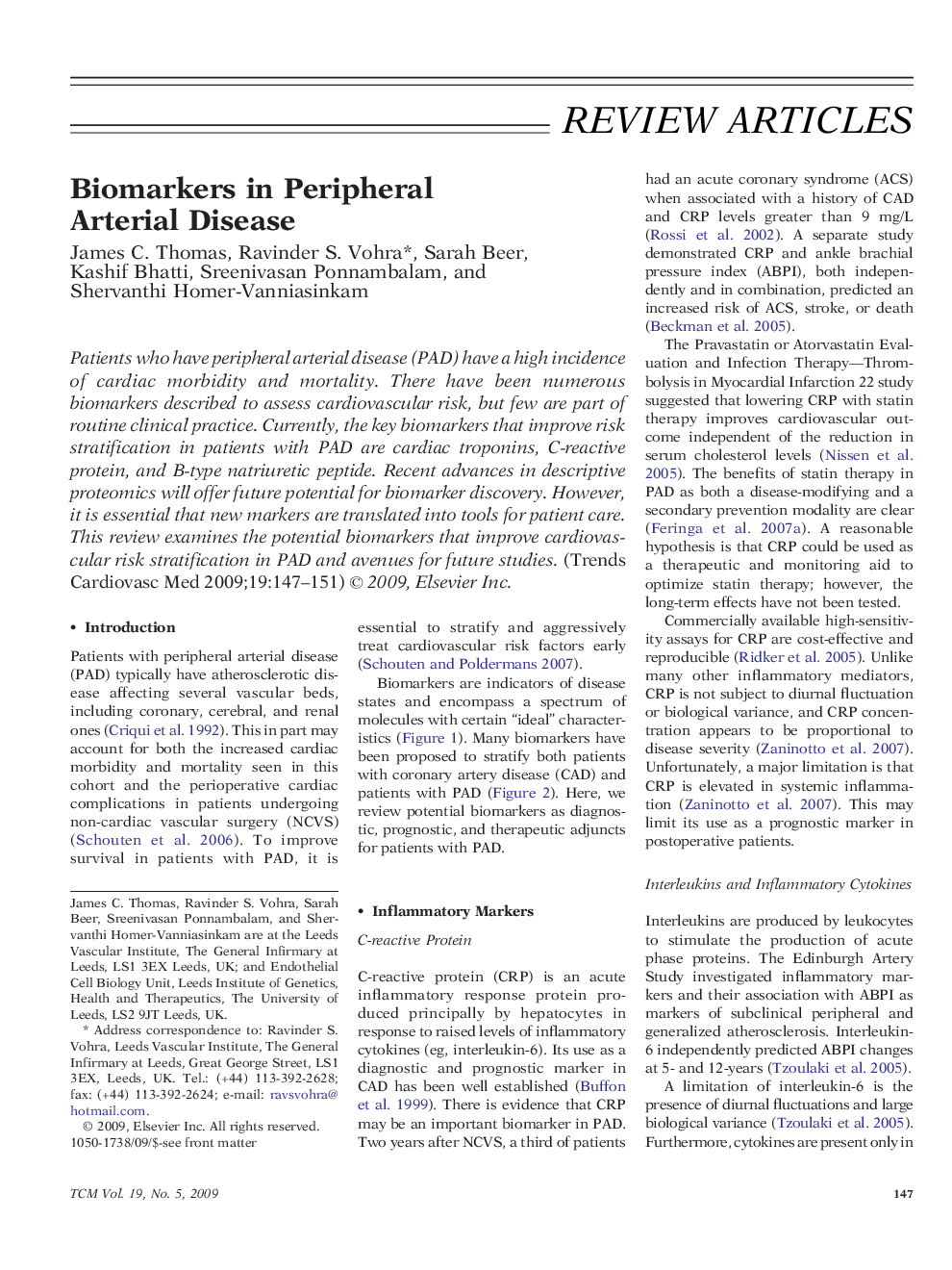 Biomarkers in Peripheral Arterial Disease